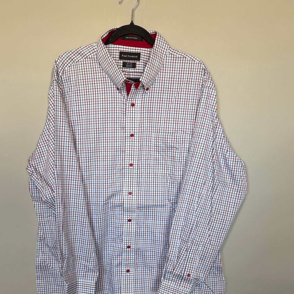Paul Fredrick Men’s Checkered Shirt - Red and White